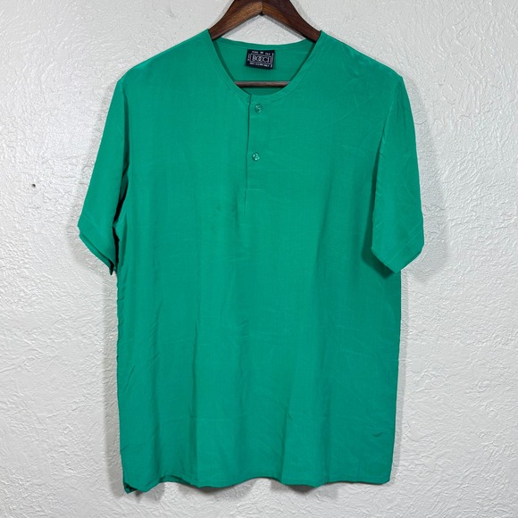 Vtg 90s Bocci Silk Blouse Medium Kelly Green Hong Kong Old Money Quiet Luxury - Picture 1 of 10
